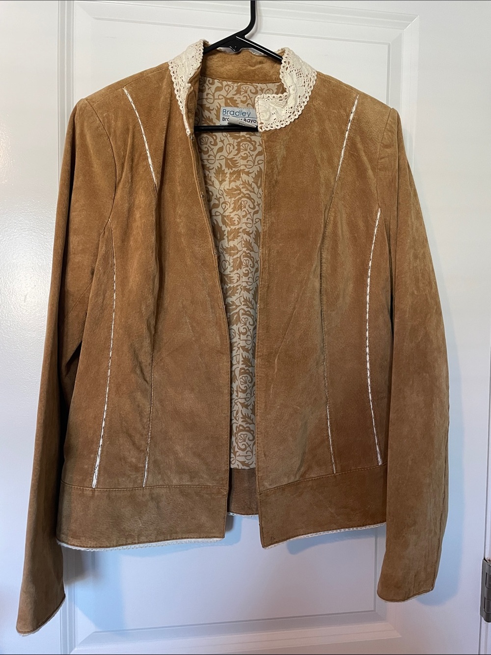 Vintage Bradley Bayou Suede Open-Front Jacket in Camel